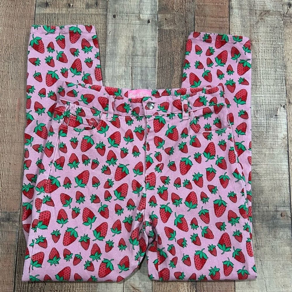 Women’s Pink Strawberry Print Skinny Pants